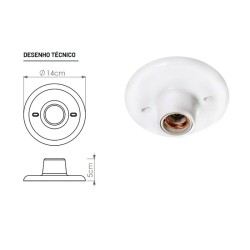 Plafonier Redondo Simples com Bocal Porcelana E-27 Branco