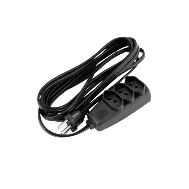 Extensão elétrica com 3 metros, cabo PP 3 x 0,75 mm², 2P+T preta