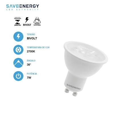 Lâmpada Dicróica 7W Dimerzável Saveenergy