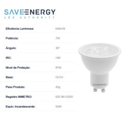 Lâmpada Dicróica 7W Dimerzável Saveenergy