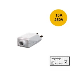 Plugue Macho Retangular 180º 2P+T 10A/250Vca Branco Mec-Tronic 39184