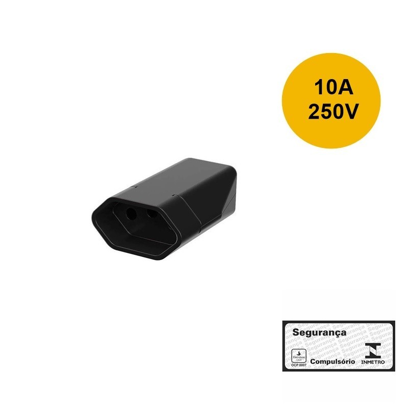Plugue Tomada Fêmea 2P+T 10A/250V Preto - Mec-Tronic 39055