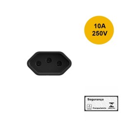 Plugue Tomada Fêmea 2P+T 10A/250V Preto - Mec-Tronic 39055