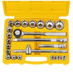 Kit Jogo De Soquetes Estriados Encaixe 1/2'' 22 Peças com Maleta