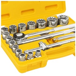 Kit Jogo De Soquetes Estriados Encaixe 1/2'' 22 Peças com Maleta