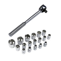 Kit Jogo De Soquetes Estriados Encaixe 1/2'' 22 Peças com Maleta