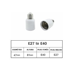 Plug Adaptador Bocal E27 Macho Para E40 Fêmea