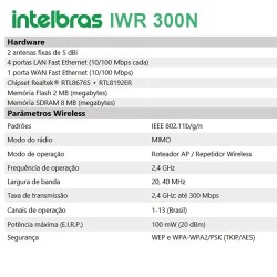 Roteador Wireless 2.4Ghz Intelbras - IWR 3000N