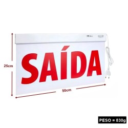 Placa Saída de Emergência Face única-Acrílica Slim 50x25